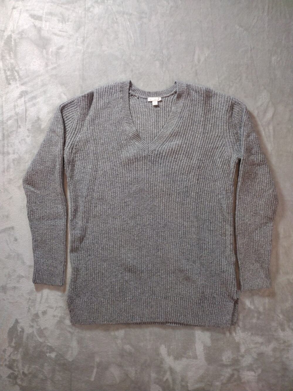 Gap Sweater Mens M Gray V-Neck Wool Cotton Blend Ribbed Knit Classic Academia